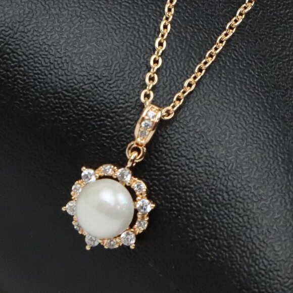 Elegant Rose Gold Chain Necklace with Pearl Pendant, XPNL0258 - Picture 1 of 13